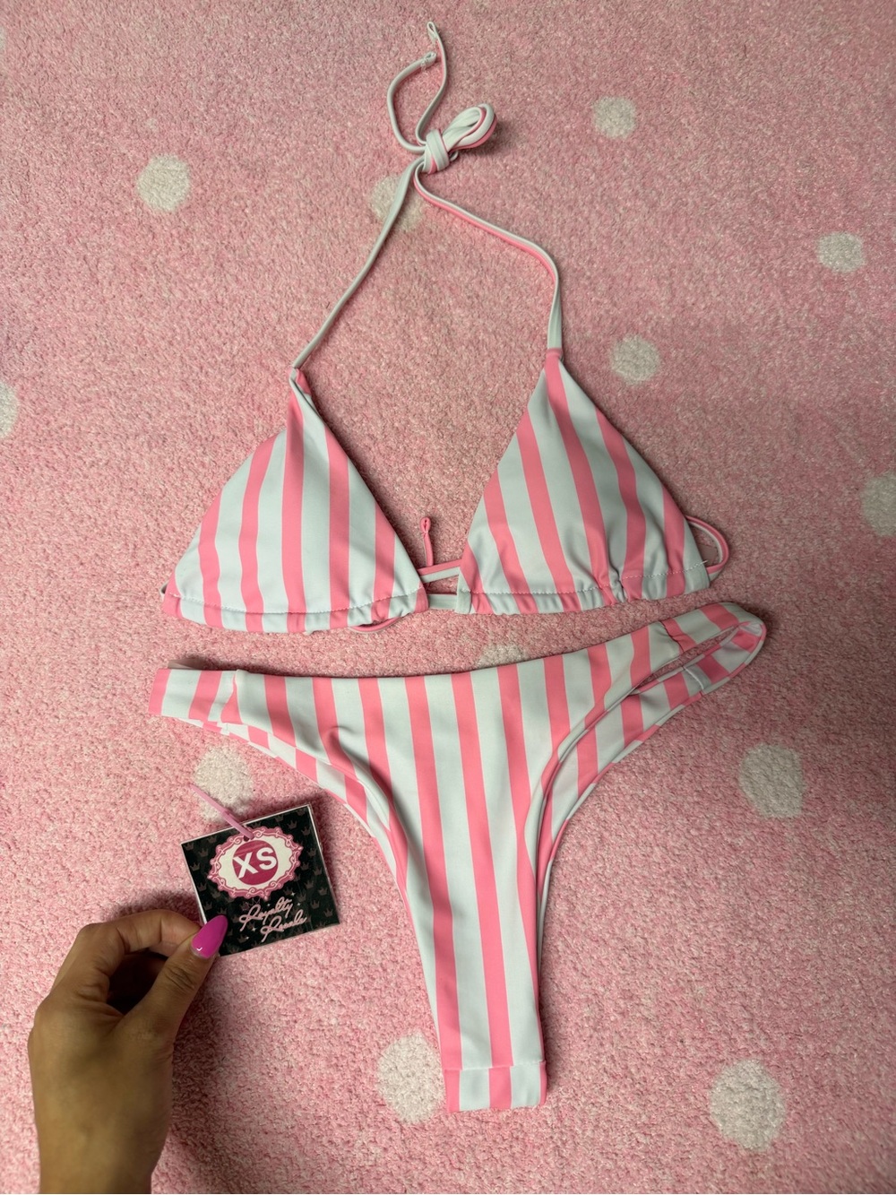 SHEIN Pink & White Striped Triangle Bikini Set